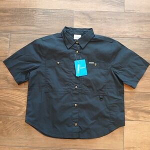 Columbia Brea Falls Shirt Womens Extra Small Black Woven Performance Button Up